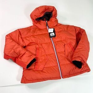 Fourlaps Coat Puffer Women Large Down Filled Water Resistant Orange Carry Straps